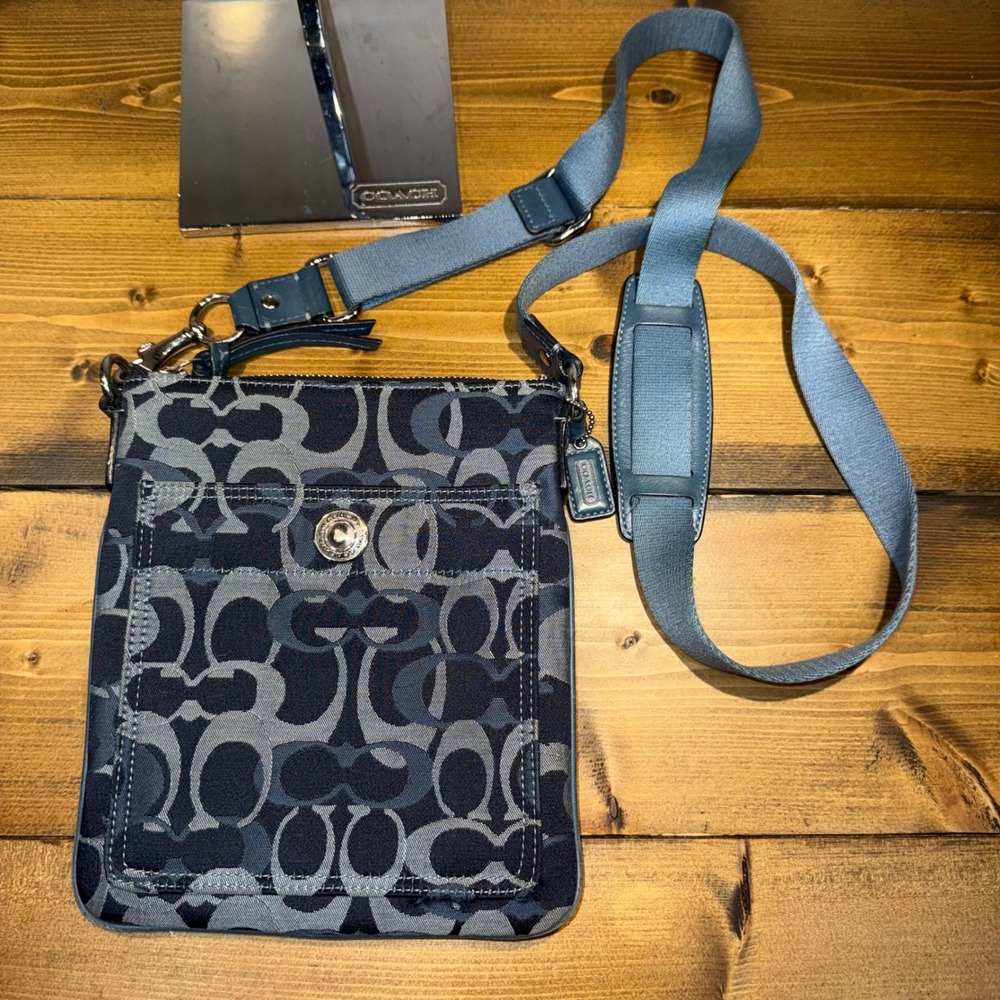 Coach Optic Signature Swingpack Crossbody Navy‎ Blue Jacquard Canvas Bag